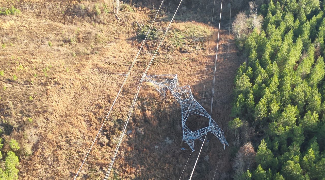 Downed transmission structure in Franklin County, Miss.